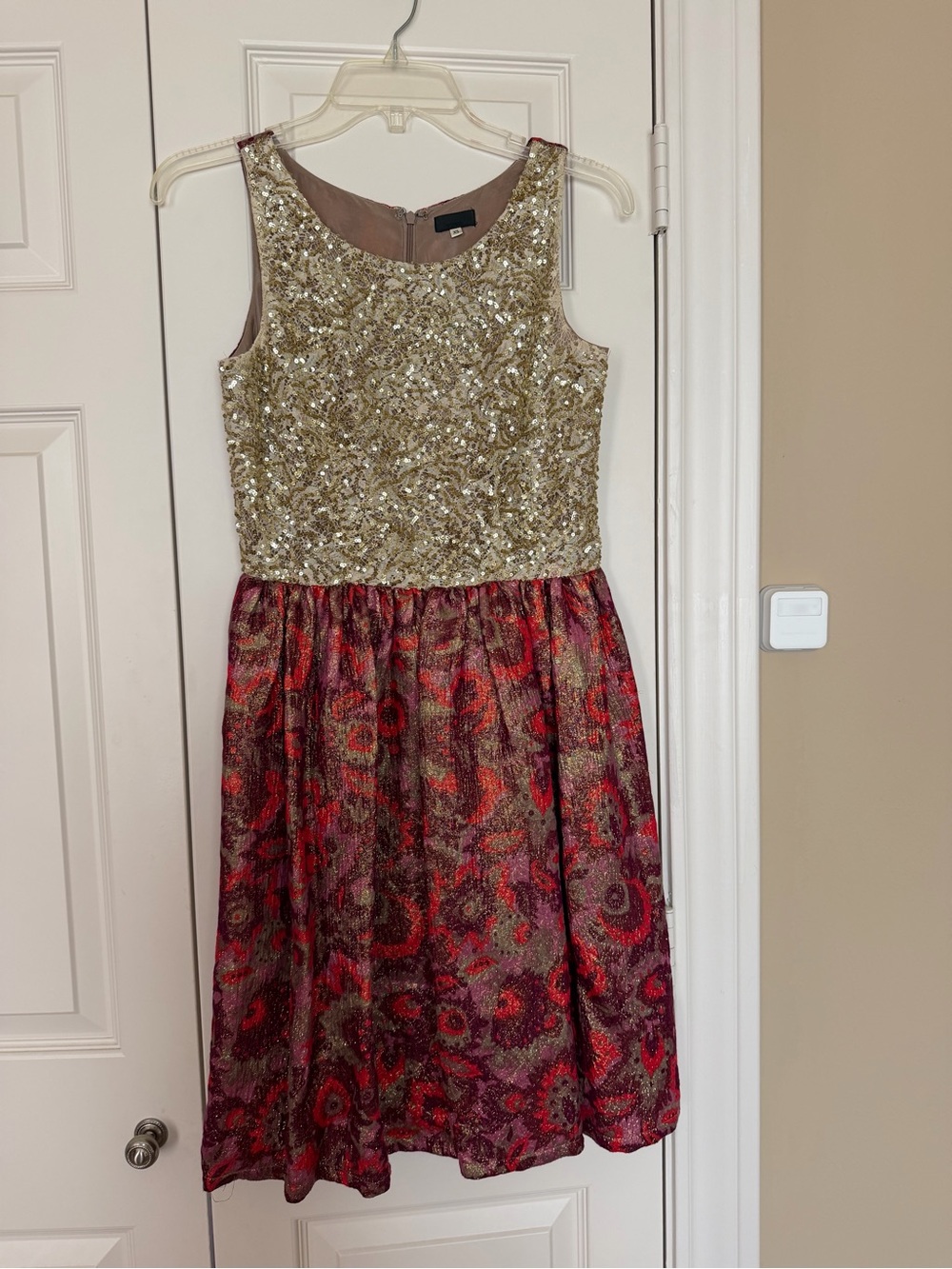 Wren Gold Sequin Bodice Red-Pink Paisley Midi Dress